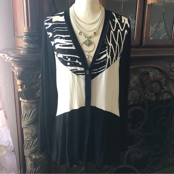 Cable & Gauge black and white lightweight button front jacket NWT L - Picture 1 of 9